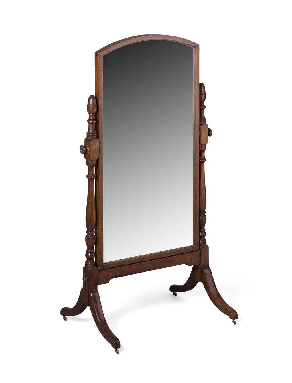 Appraisal: REGENCY MAHOGANY CHEVAL MIRROR EARLY TH CENTURY the curved rectangular