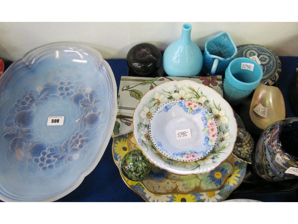 Appraisal: Lot comprising opalescent glass bowl def and tray lot of