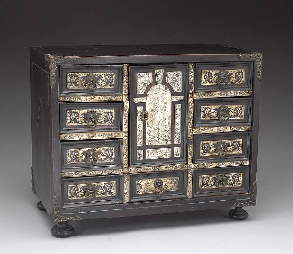 Appraisal: A Continental Baroque ivory inlaid ebonized walnut table cabinet late