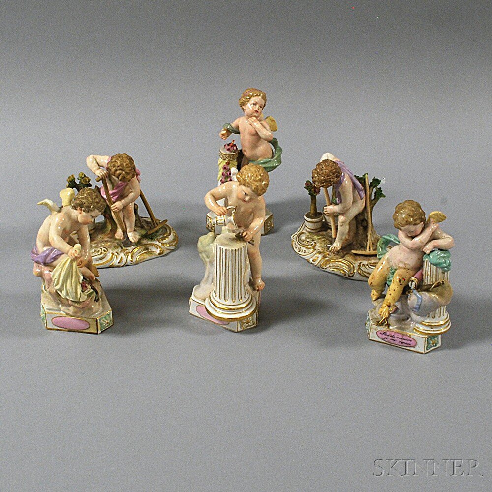 Appraisal: Six Meissen Porcelain Figures th century depicting putti engaged in