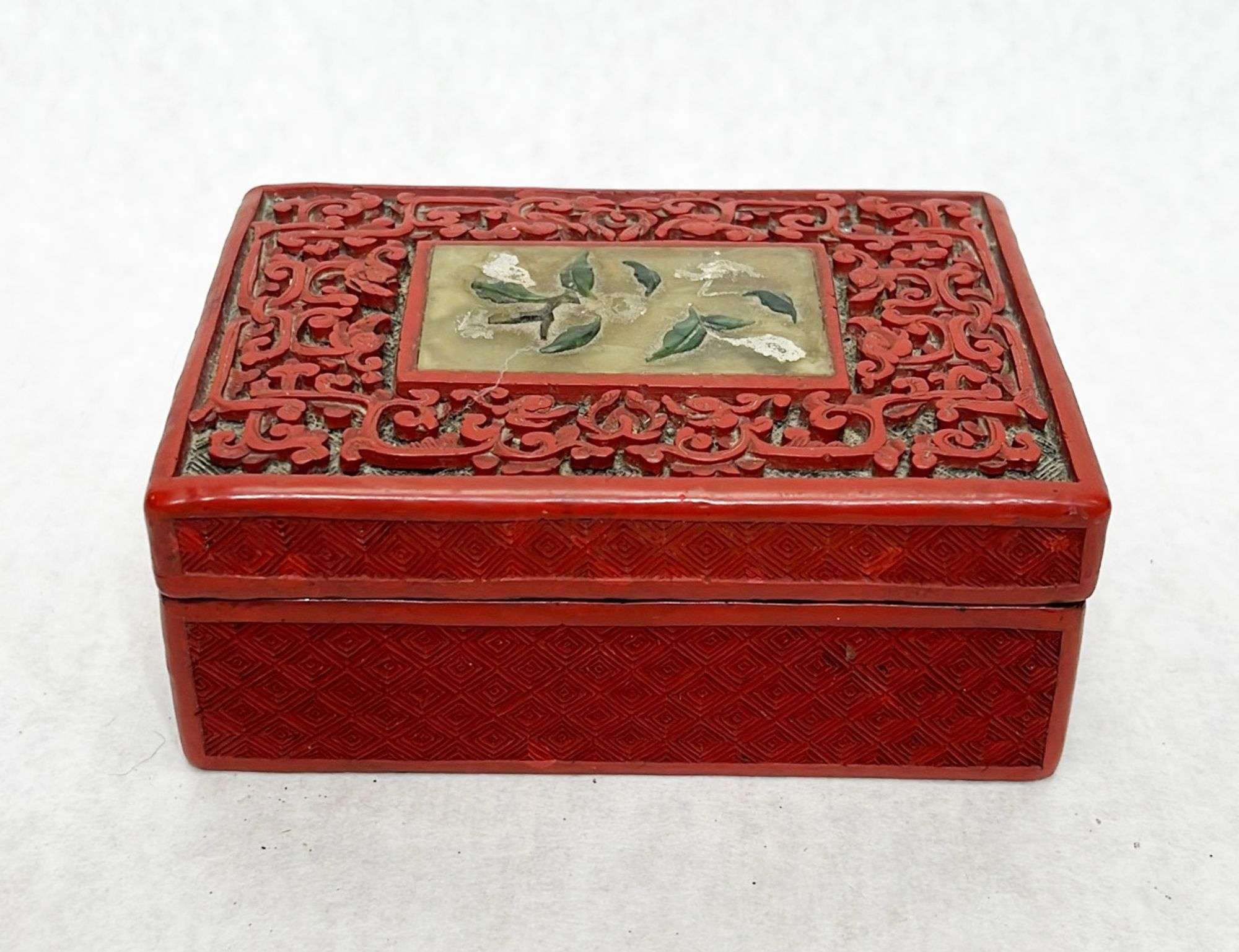 Appraisal: Chinese Cinnabar and Hardstone Box tall by in diameter Condition