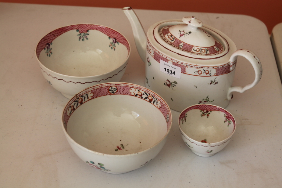 Appraisal: A New Hall teapot with two slop bowls and a