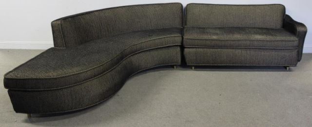 Appraisal: Midcentury Upholstered Curved Piece Sofa Sectional sofa with nice curves