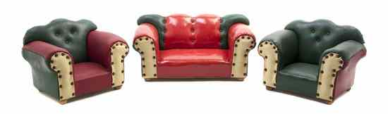 Appraisal: A Diminutive Suite of Upholstered Furniture comprising a settee and