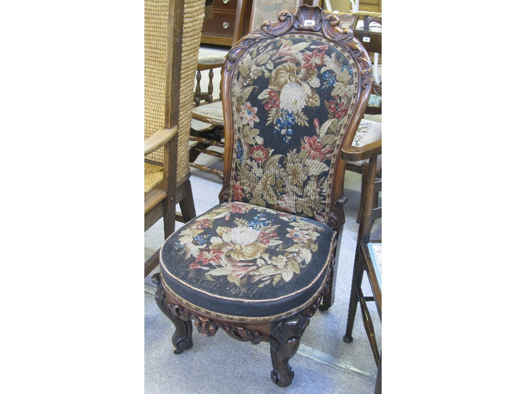 Appraisal: Victorian mahogany and tapestry upholstered parlour chair