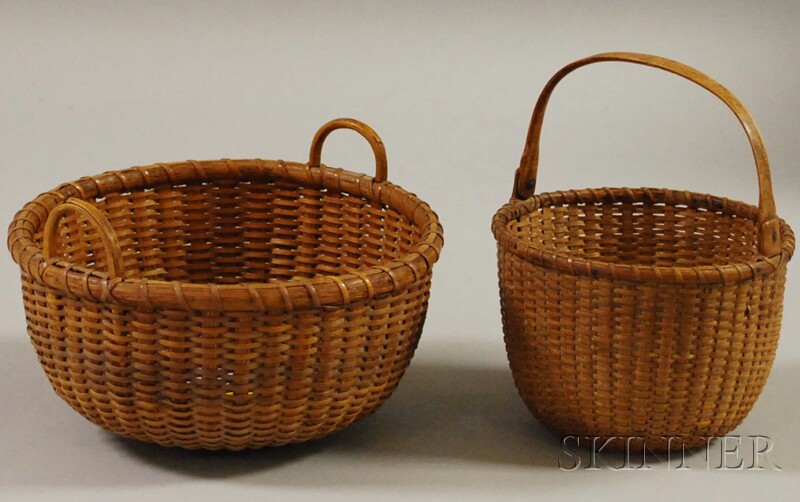 Appraisal: Two Nantucket Circular Woven Baskets one with swing handle unsigned