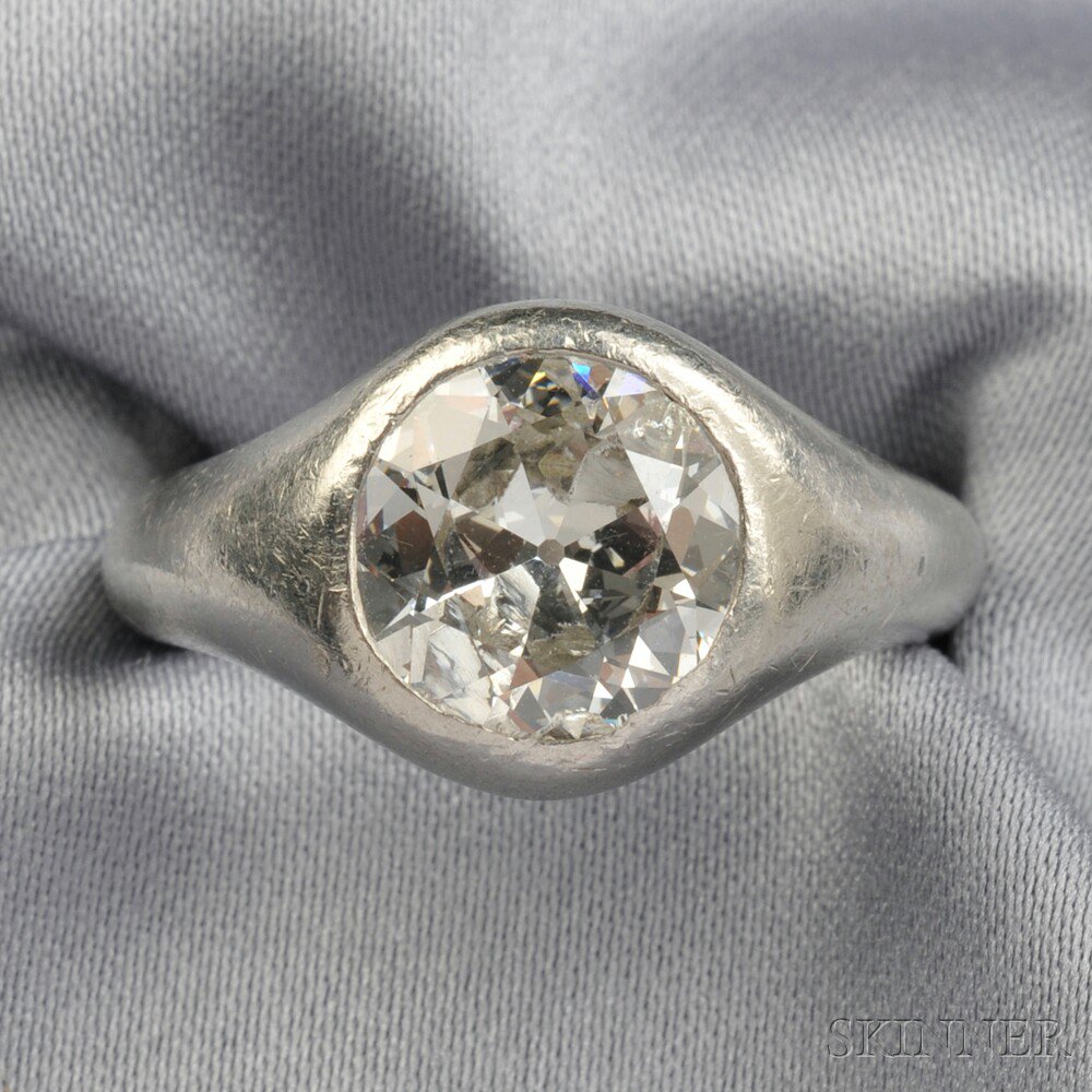 Appraisal: Platinum and Diamond Ring bezel-set with an old European-cut diamond