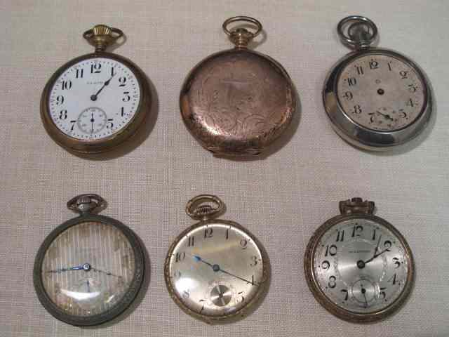 Appraisal: Lot of six gentlemans pocket watches Includes Hampden watch Co