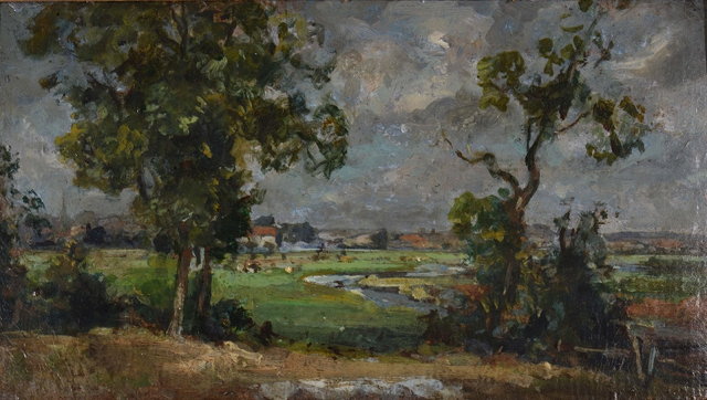 Appraisal: CIRCLE OF CAMPBELL MELLON - Landscape with distant village oils