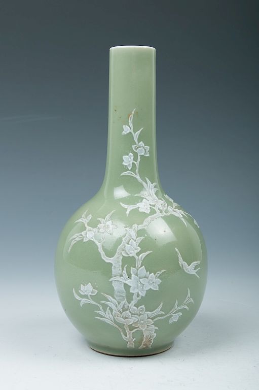 Appraisal: CELADON GLAZE VASE Of globular body rising to a long