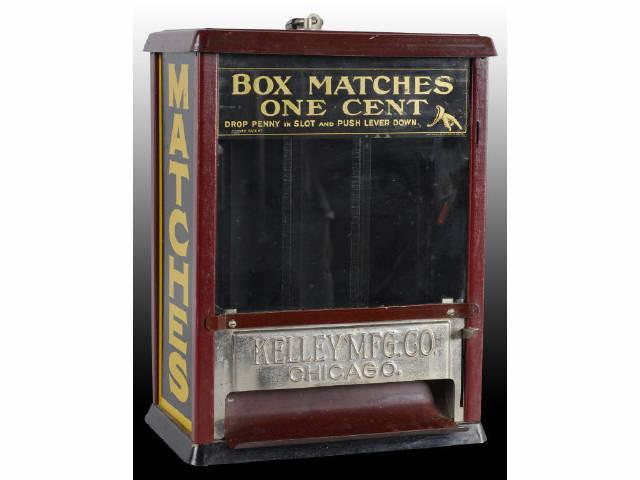 Appraisal: Glass Metal Tin Kelley Match Dispenser Description Circa Minor marks