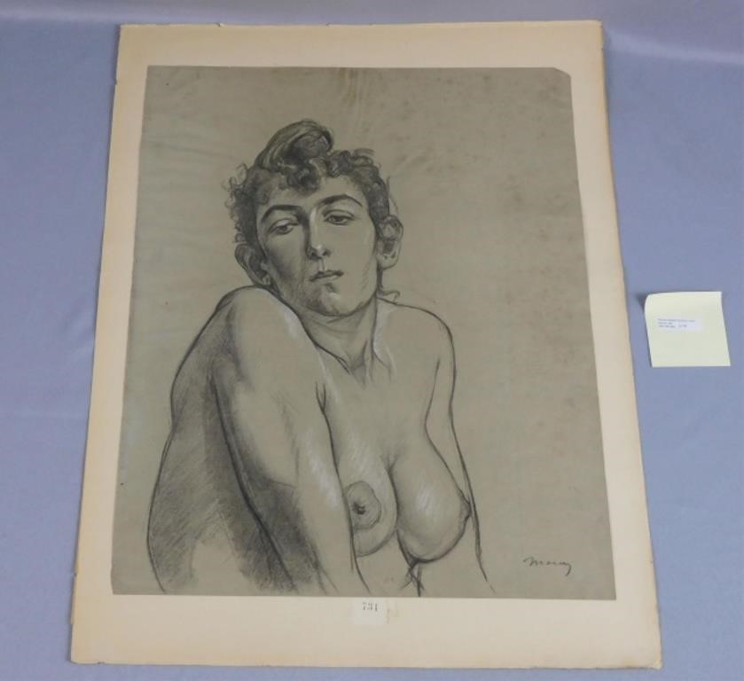 Appraisal: CHARLES MAURIN - FRANCE FEMALE NUDE mixed media drawing or