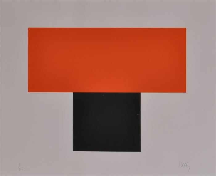 Appraisal: ELLSWORTH KELLY b RED-ORANGE OVER BLACK Lithograph in colors x