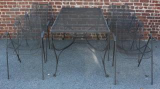 Appraisal: Midcentury Painted Woodard Dining Set Includes a dining table and