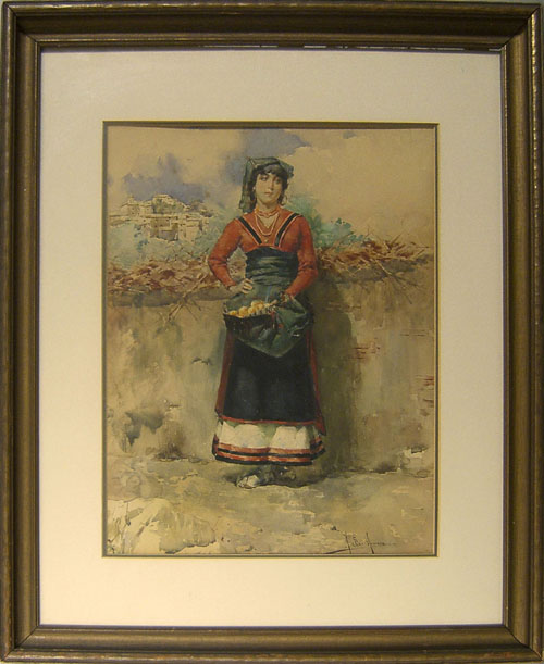 Appraisal: Italian watercolor portrait signed Monaca x