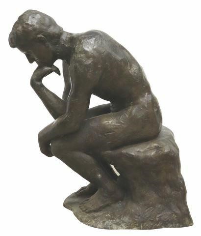 Appraisal: Patinated cast bronze figure Le Penseur The Thinker in the