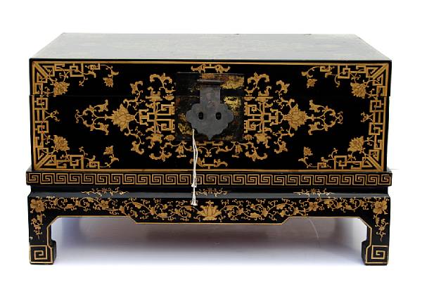 Appraisal: A Chinese lacquer decorated trunk contemporary height in width in