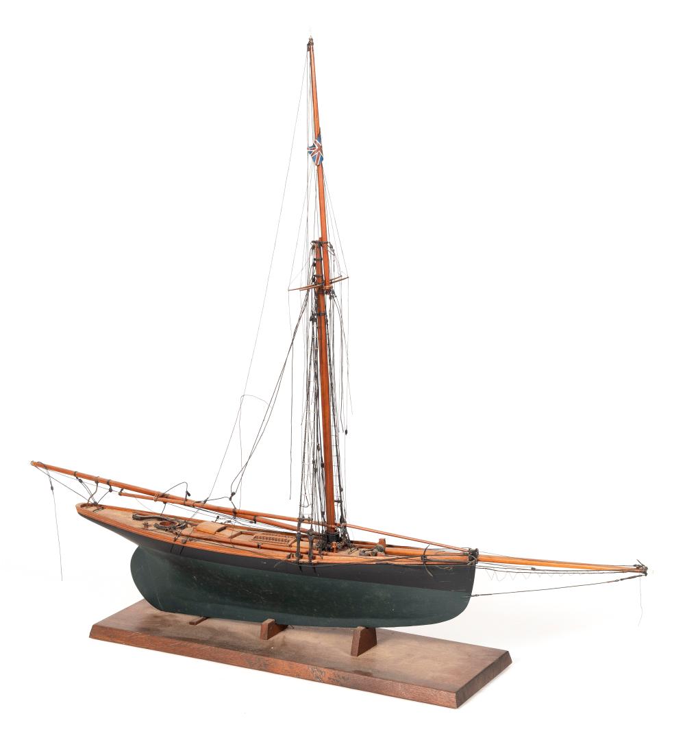 Appraisal: PLANK-ON-FRAME MODEL OF A GAFF-RIGGED SLOOP TH CENTURY HEIGHT ON