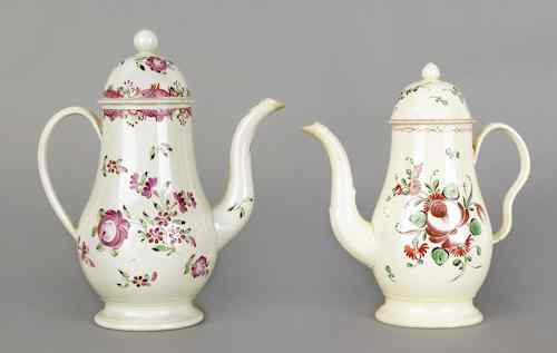 Appraisal: English pearlware coffee pot ca together with a creamware coffee