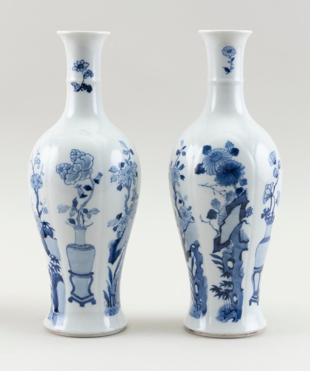 Appraisal: PAIR OF CHINESE BLUE AND WHITE PORCELAIN SLENDER BALUSTER VASES