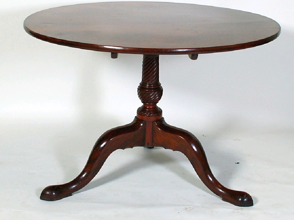 Appraisal: GOOD GEORGIAN MAHOGANY TILT TOP TRIPOD BREAKFAST TABLE the circular