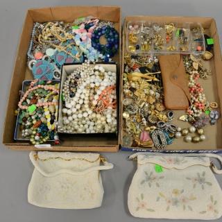 Appraisal: Two tray lots with costume jewelry and two beaded purses