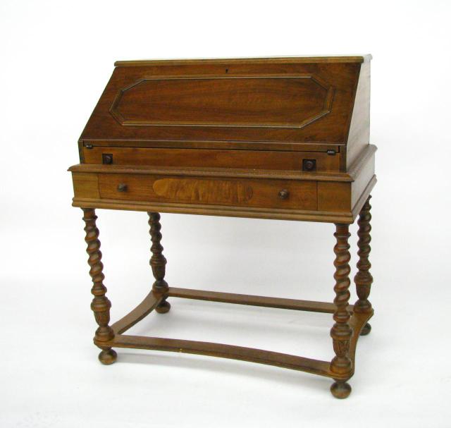 Appraisal: Walnut desk secretary with twist turned and carved legs four