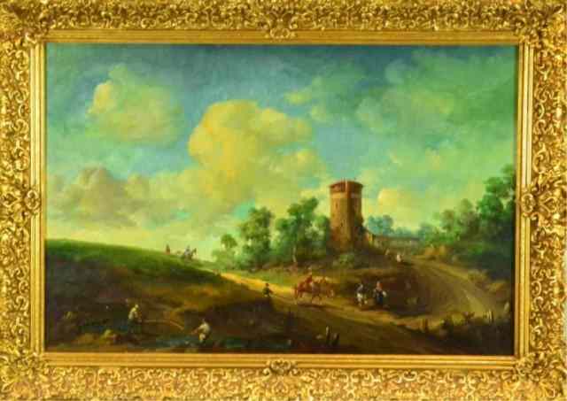 Appraisal: SIGNED OIL PAINTING ON CANVAS OF A CASTLEDramatic painting of