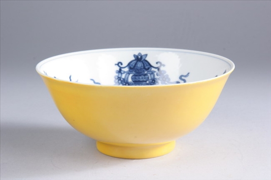 Appraisal: CHINESE YELLOW BLUE AND WHITE PORCELAIN BOWL Daoguang underglazed blue