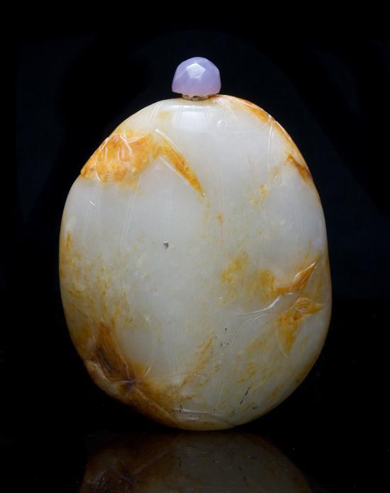 Appraisal: Jade Melon Form Snuff Bottle of pale celadon stone with