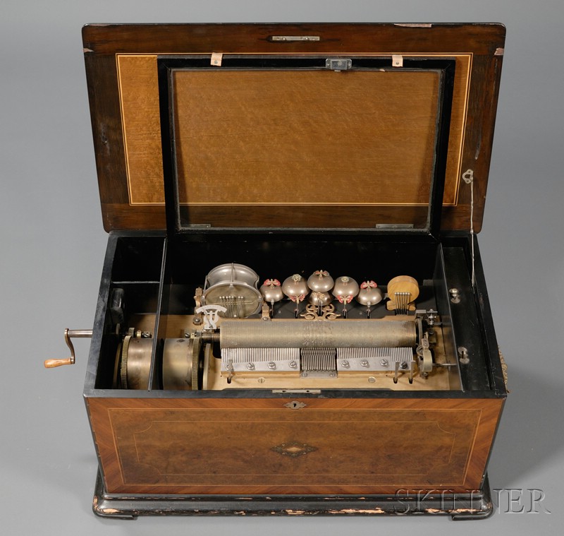 Appraisal: Walnut Eight-Tune Cylinder Musical Box dual spring movement with inch