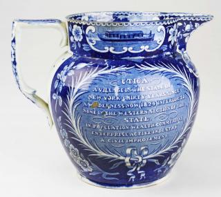 Appraisal: th c Deep Blue transferware historical Staffordshire porcelain pitcher by