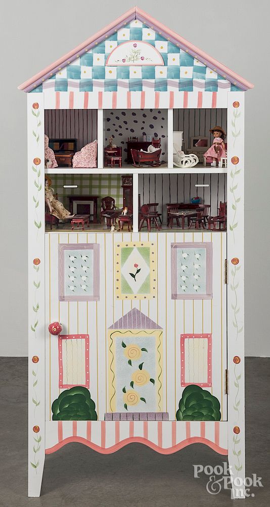 Appraisal: Modern doll house cabinet Modern doll house cabinet colorful painted