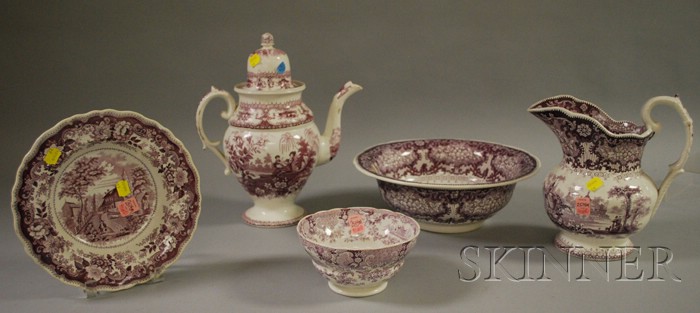 Appraisal: Five Pieces of Assorted English Transfer-decorated Staffordshire Tableware a coffeepot