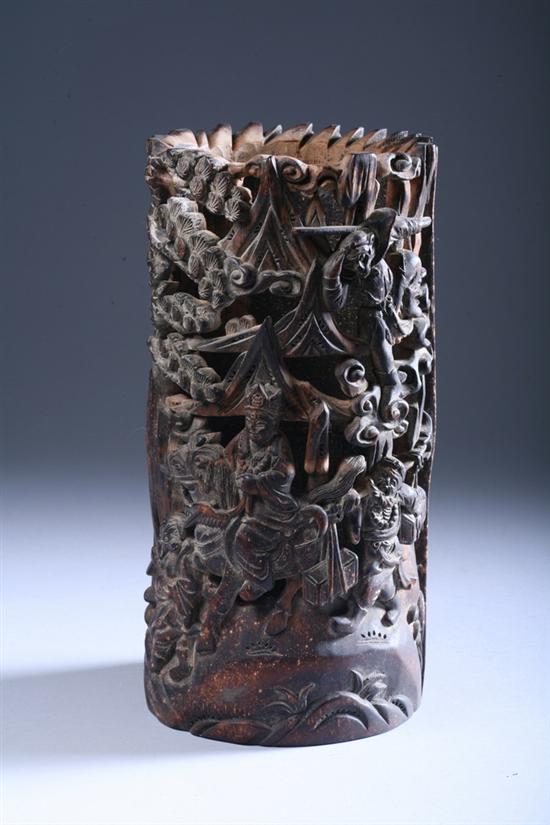 Appraisal: CHINESE BAMBOO BRUSH HOLDER BITONG Qing Dynasty or earlier Carved