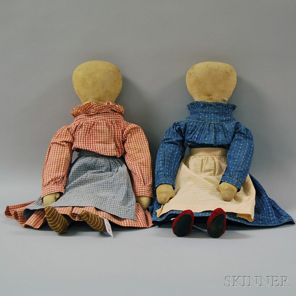 Appraisal: Two Faceless Possibly Amish Stuffed Cloth Dolls appear to be