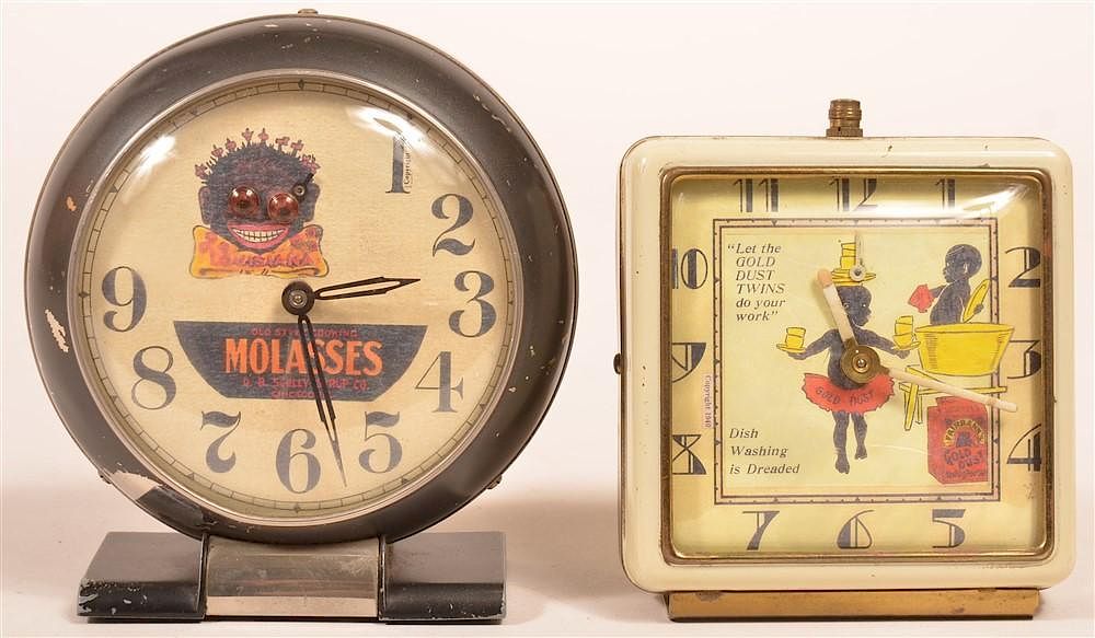 Appraisal: Advertising Black Memorabilia Alarm Clocks Two Advertising Black Memorabilia Alarm