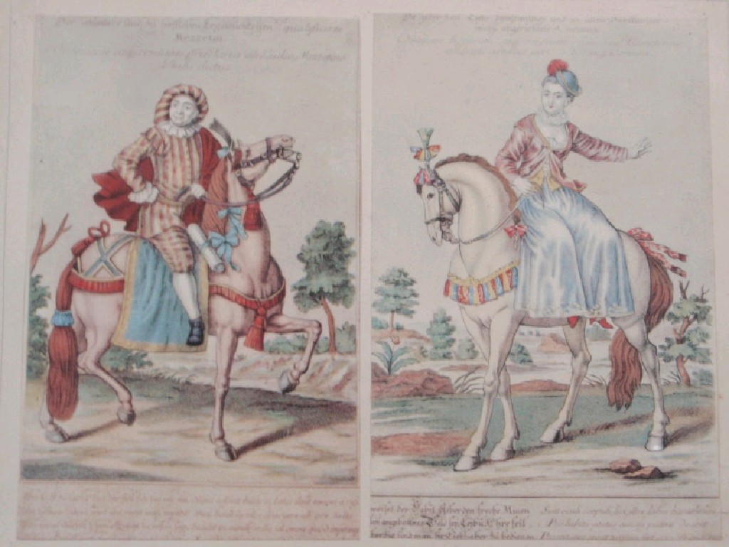 Appraisal: A pair of thC equestrian colour plates in a single