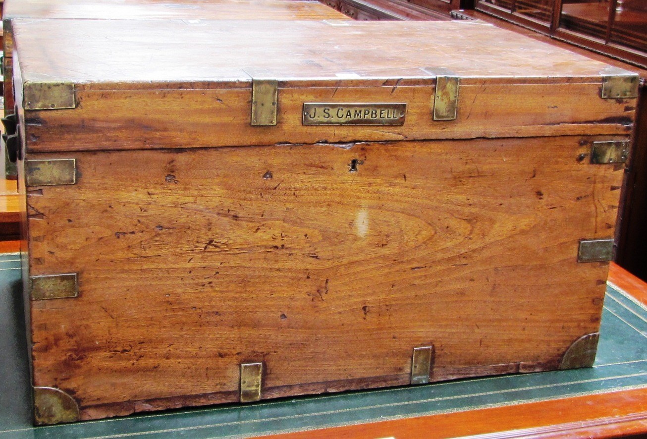 Appraisal: A th century brass bound camphorwood trunk with owners plaque