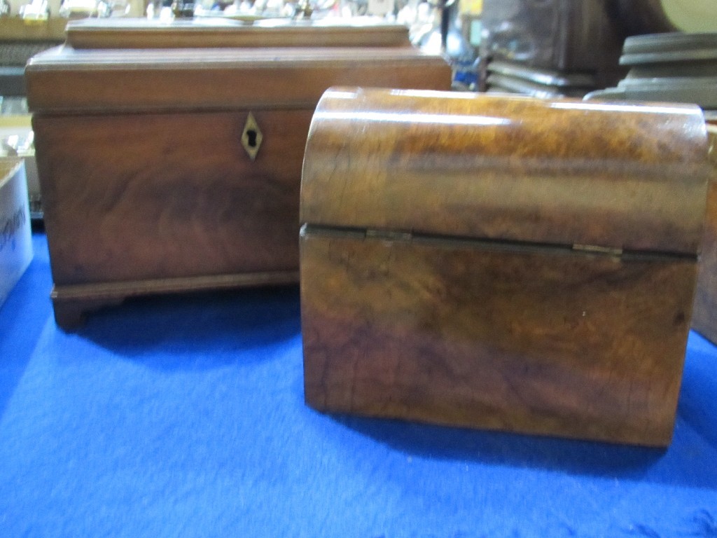 Appraisal: A lot comprising a mahogany tea caddy and a walnut