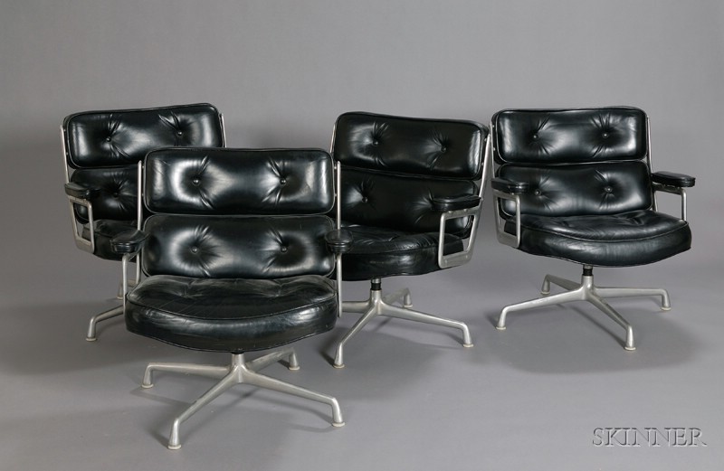 Appraisal: Four Charles and Ray Eames ES Swivel Armchairs Leather and