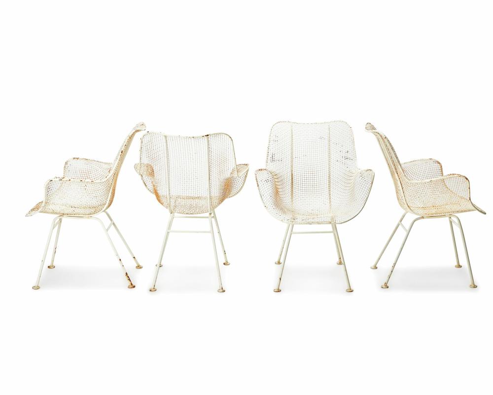 Appraisal: A set of mid-century modern wire mesh outdoor chairs Mid-