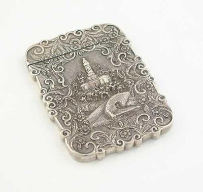 Appraisal: A Victorian embossed 'castletop' card case with a view of