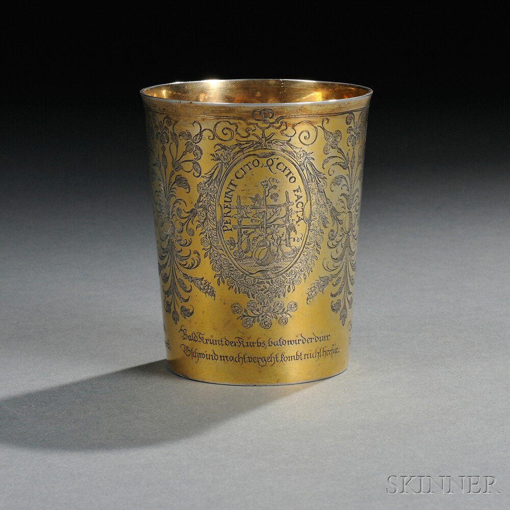 Appraisal: Bavarian Silver-gilt Emblem Beaker Nuremberg Germany - Hans Reiff maker