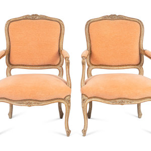 Appraisal: A Pair of Louis XV Style Fauteuils TH CENTURY Height