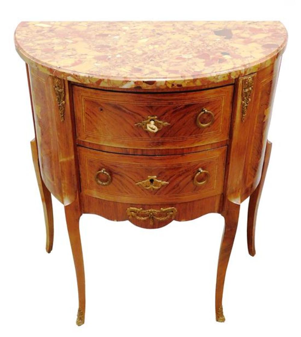 Appraisal: Continental commode th C demilune form with marble top case