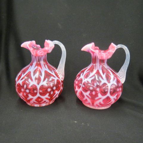 Appraisal: Pair of Cranberry Opalescent Art GlassPitchers