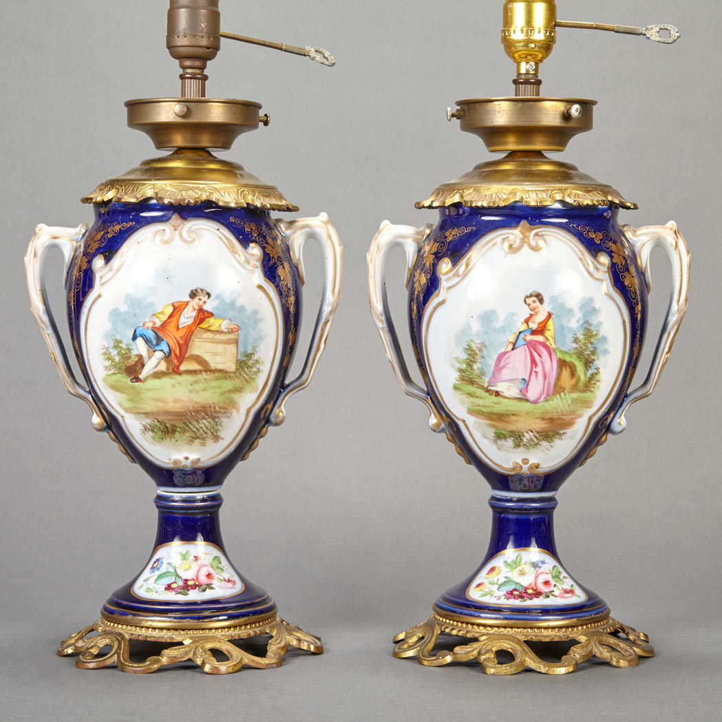 Appraisal: Pair of Sevres Style Gilt-Metal Mounted Porcelain Lamps Each of