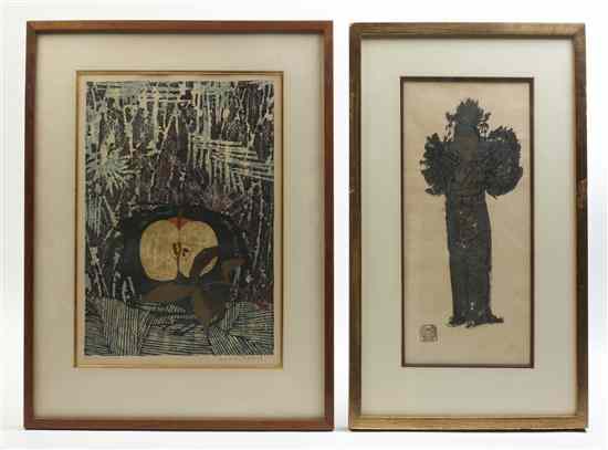 Appraisal: Two Woodblock Prints the first depicting a landscape the second