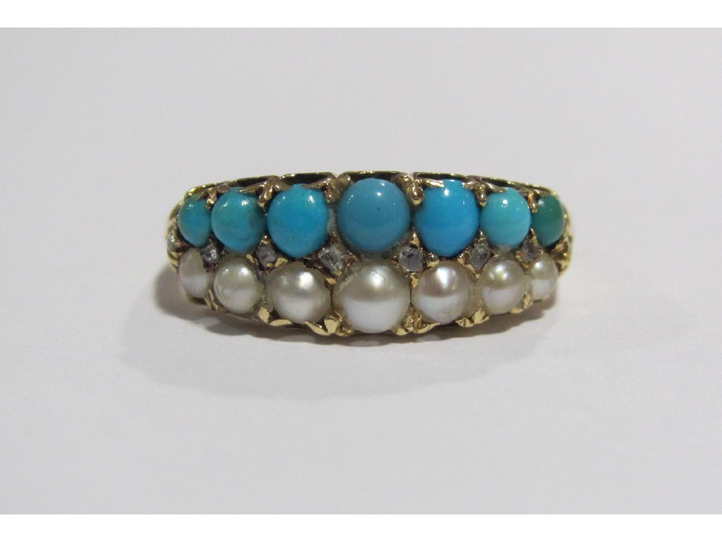 Appraisal: A Victorian gold turquoise and pearl two row dress ring